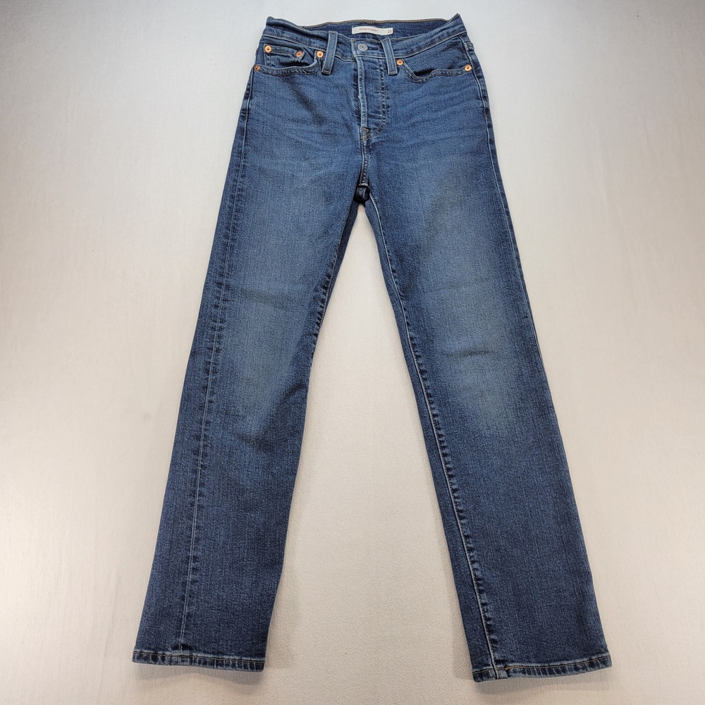 Levis Wedgie Straight Jeans Womens 25 Blue High Rise Stretch Medium Wash Denim